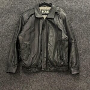 Excelled Leather Jacket Men's Large Black Full Zip Bomber Coat Buttery